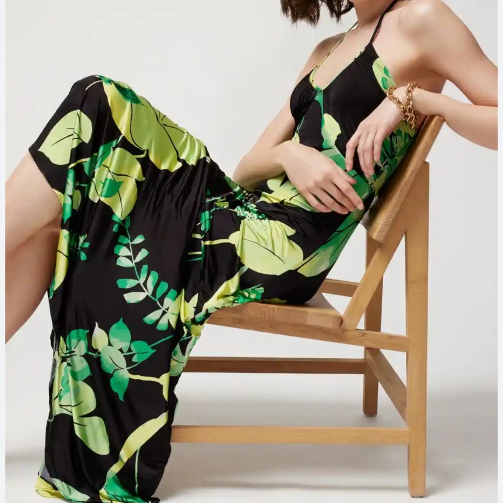 Black & Green Tropical Slip Maxi Dress - Women